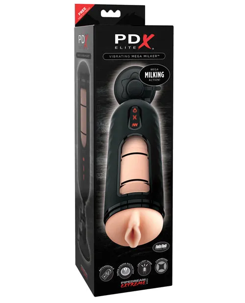 PDX Elite Rechargeable Vibrating Mega Milker Masturbator Pussy VanillaBlack Pdx Elite Male Sex Toys