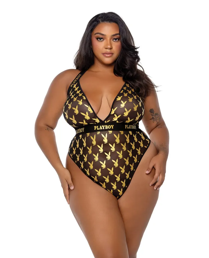 Playboy Bunny Gold Foil Halter Teddy BlackGold 1X Playboy By Roma Vibrators Playboy Bunny Gold Foil Halter Teddy BlackGold 1X Playboy By Roma Vibrators