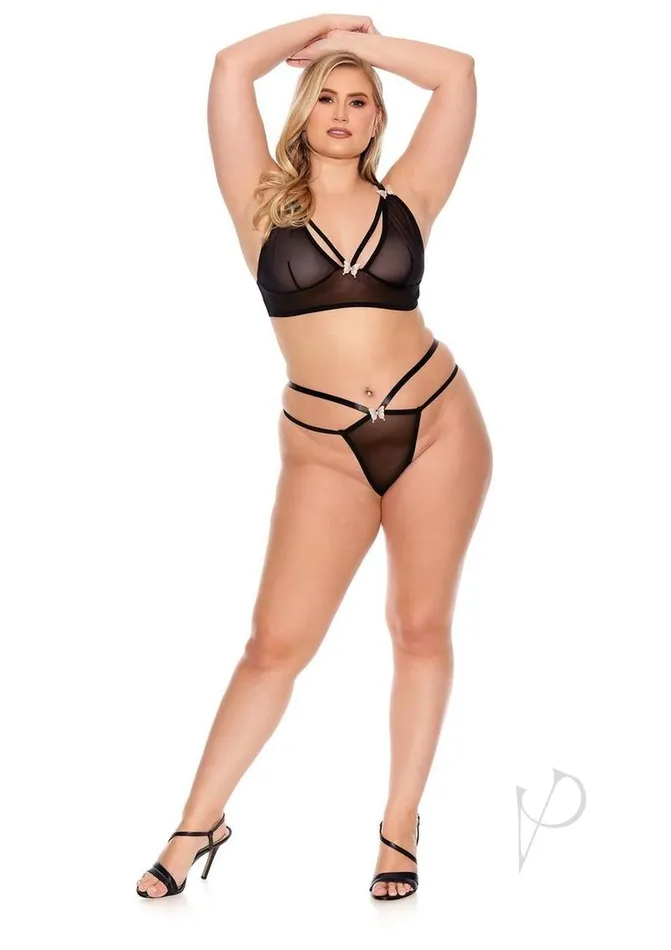 Plus Size Barely Bare Barely Bare Bodice Bra and GString Panty Plus Size Black