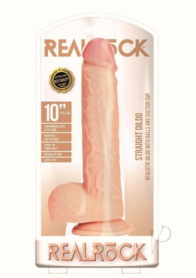 Real Rock RealRock Straight Realistic Dildo with Balls and Suction Cup 10in Vanilla Female Sex Toys Real Rock RealRock Straight Realistic Dildo with Balls and Suction Cup 10in Vanilla Female Sex Toys