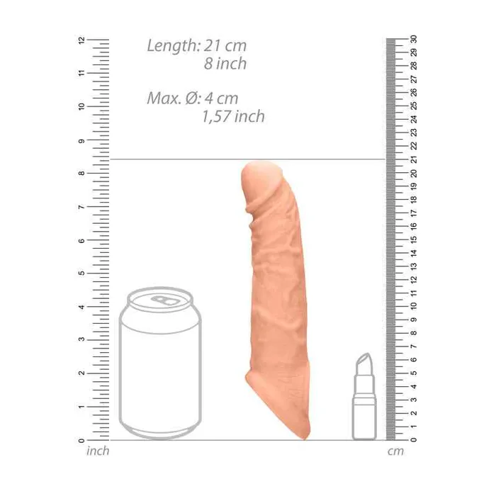 REALROCK 8 Inch Realistic Penis Extender with Rings Wild Night Fantasies Male Sex Toys