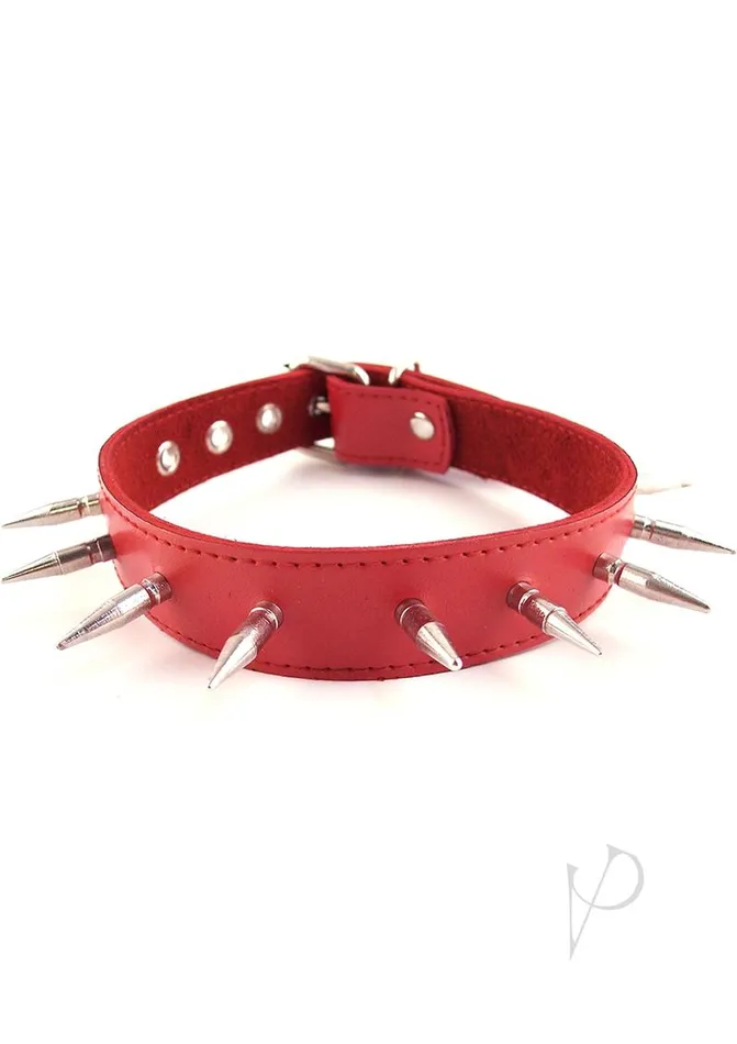 Rouge Adjustable Leather Spiked Collar Red Rouge Restraints