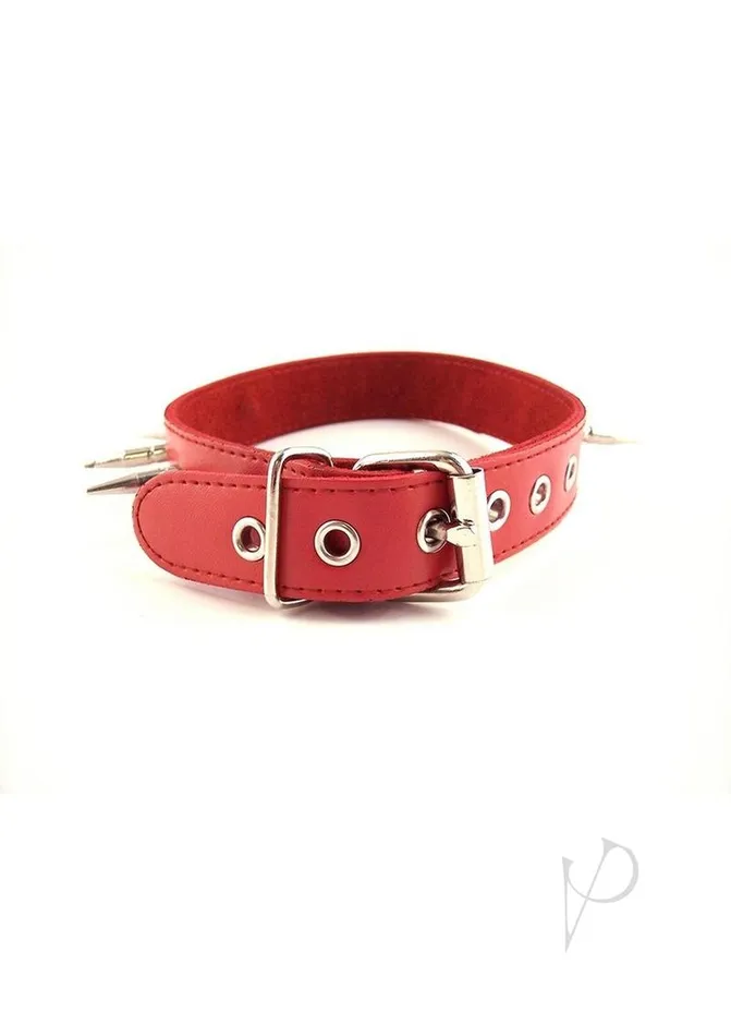 Rouge Adjustable Leather Spiked Collar Red Rouge Restraints Rouge Adjustable Leather Spiked Collar Red Rouge Restraints