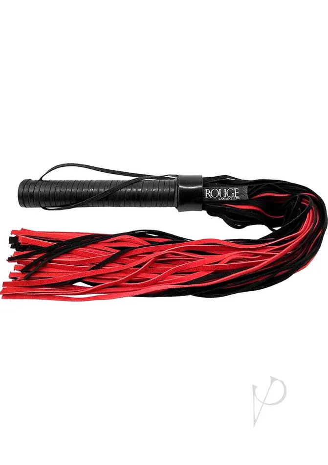 Rouge Restraints Rouge Suede Flogger with Leather Handle Black and Red