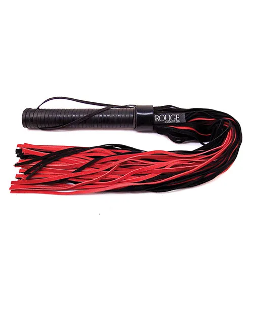 Rouge Restraints Rouge Suede Flogger with Leather Handle Black and Red
