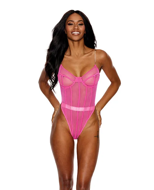 Showtime Vibrators Mesh Underwire Teddy Hot Pink LG