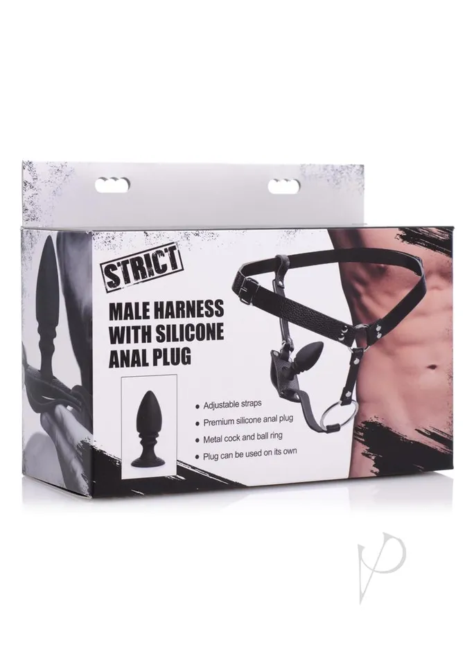 Strict Male Harness with Silicone Anal Plug Black Strict Anal