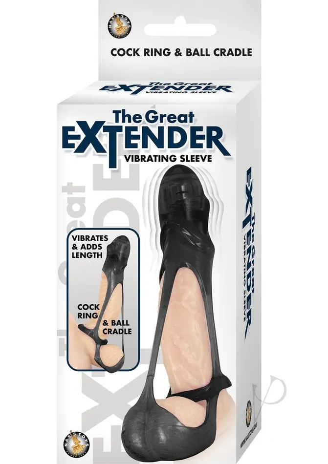 The Great Extender Male Sex Toys Great Extender Vibrating Sleeve Cock Ring and Ball Cradle Black The Great Extender Male Sex Toys Great Extender Vibrating Sleeve Cock Ring and Ball Cradle Black