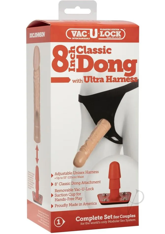 Vac U Lock Female Sex Toys VacULock Classic Dildo with Ultra Harness 8in Vanilla Vac U Lock Female Sex Toys VacULock Classic Dildo with Ultra Harness 8in Vanilla