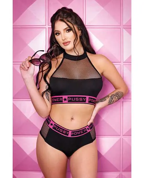Vibes By Fantasy Lingerie Male Sex Toys Vibes Pussy Power MicroNet Halter Top Booty Short Black LXL Vibes By Fantasy Lingerie Male Sex Toys Vibes Pussy Power MicroNet Halter Top Booty Short Black LXL