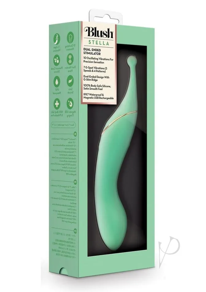 Vibrators Blush Blush Collection Stella Rechargeable Silicone Dual End Vibrator Green Vibrators Blush Blush Collection Stella Rechargeable Silicone Dual End Vibrator Green