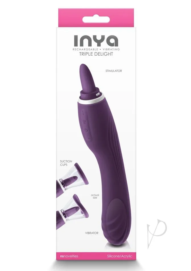 Vibrators Inya Inya Triple Delight Rechargeable Silicone Vibrator Purple
