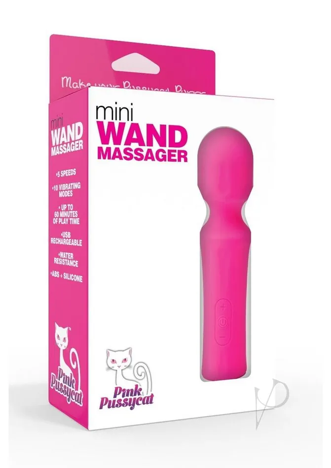 Vibrators Pink Pussycat Pink Pussycat Vibrating Rechargeable Mini Wand Massager Pink