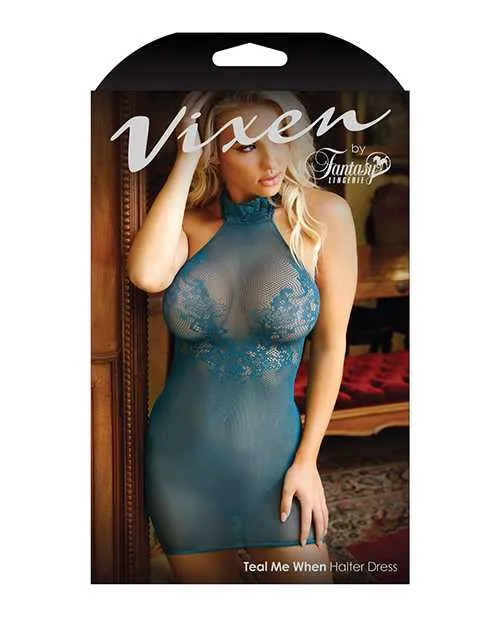 Vixen By Fantasy Lingerie Vibrators Vixen Teal Me When Halter Net Dress wFloral Lace Design Teal LXL Vixen By Fantasy Lingerie Vibrators Vixen Teal Me When Halter Net Dress wFloral Lace Design Teal LXL