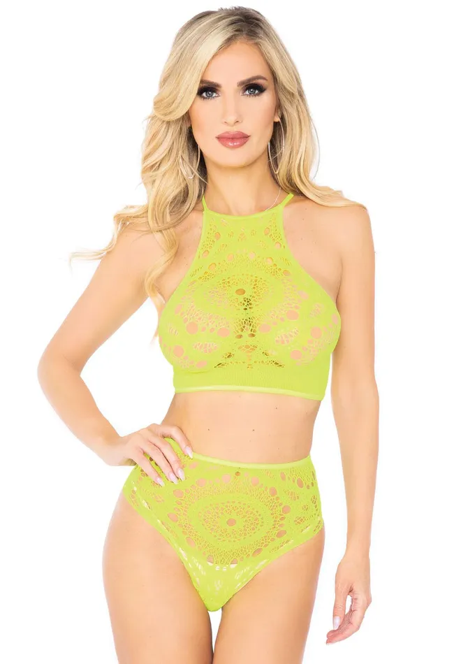 2 Pc Crop Top Panty Neon Yellow Sm Leg Avenue Female Sex Toys