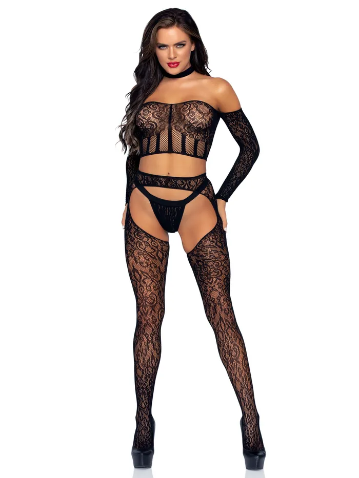 3 Pc Halter Choker Crop Top Suspender Hose and GString One Size Black Leg Avenue Anal 3 Pc Halter Choker Crop Top Suspender Hose and GString One Size Black Leg Avenue Anal