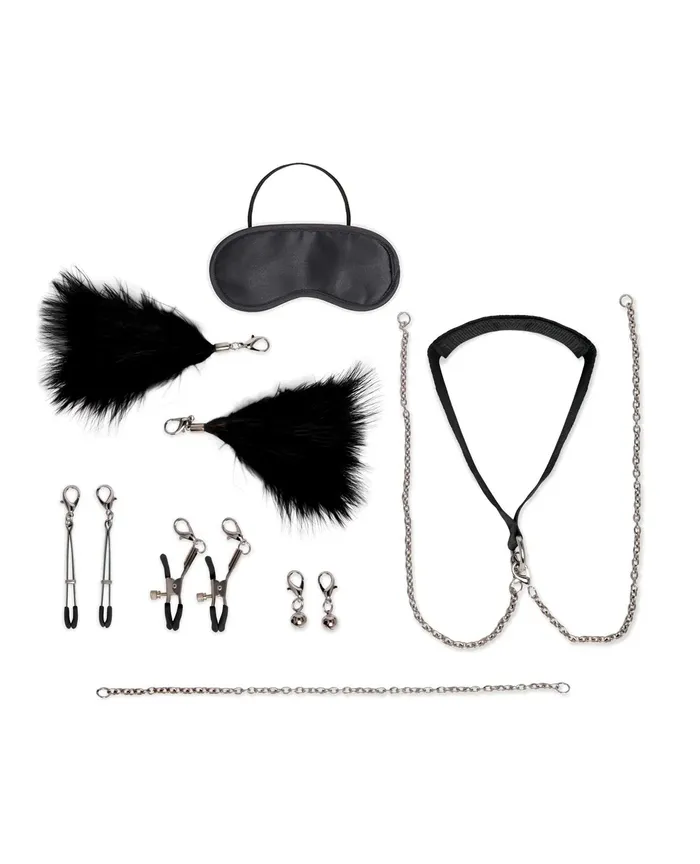 Anal Lux Fetish 12 Pc Interchangeable Collar and Nipple Clips Set Black