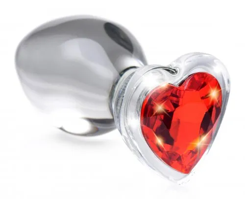 Anal Red Heart Gem Glass Anal Plug Large XR Brands Booty Sparks
