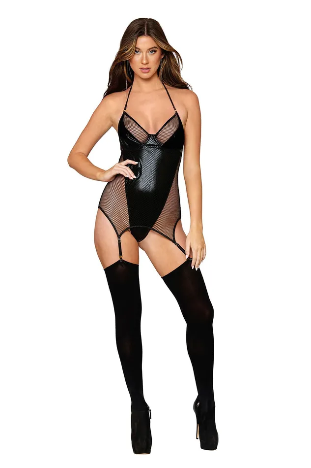 Bodystockings Playsuits Dreamgirl Garter Slip Teddy One Size Black