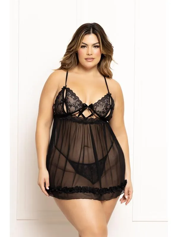 Couples Seven Til Midnight Two Piece Babydoll Set Ditsy Floral And Mesh Babydoll With Split Cups STM11644XBLACKX Couples Seven Til Midnight Two Piece Babydoll Set Ditsy Floral And Mesh Babydoll With Split Cups STM11644XBLACKX