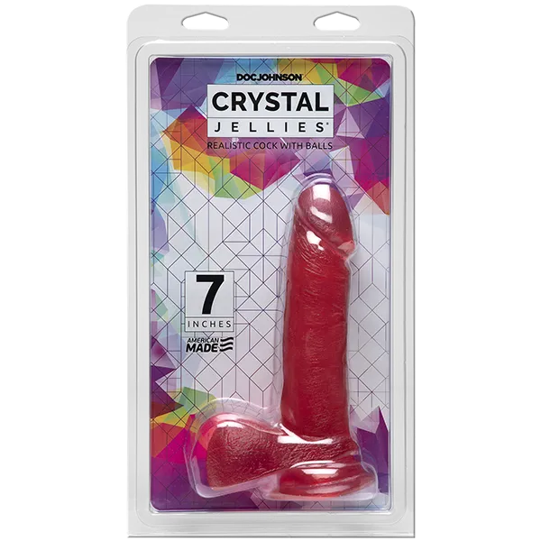 Crystal Jellies 7 Inch Realistic Cock with Balls Pink Doc Johnson Dildos
