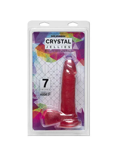 Crystal Jellies 7 Inch Realistic Cock with Balls Pink Doc Johnson Dildos