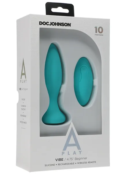 Doc Johnson APlay Vibe Beginner Rechargeable Silicone Anal Pl te Teal Anal