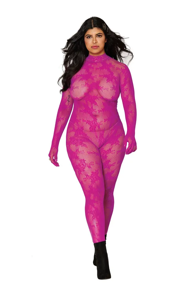Dreamgirl Bodystocking With Finger Gloves Queen Size Azalea Female Sex Toys