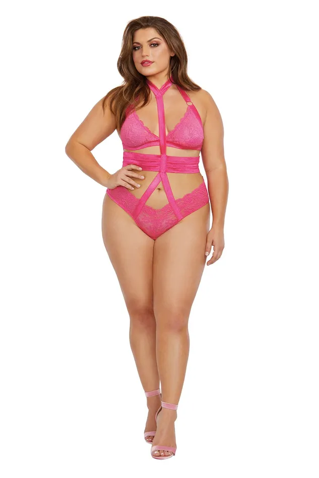 Dreamgirl Female Sex Toys Bralette and Harness Panty Queen Size Fuchsia