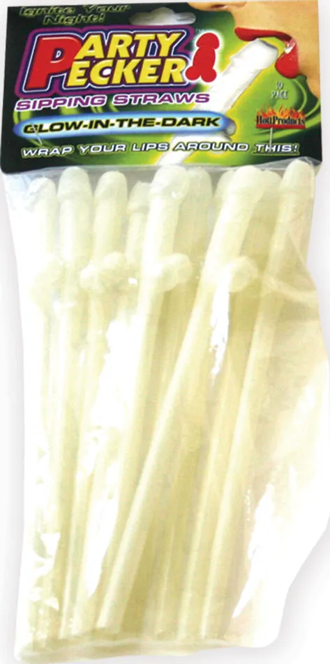 Hott Products Dildos Party Pecker Sipping Straws 10 Pc Bag Glow in the Dark