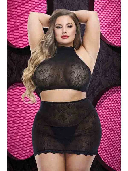 Lapdance Lingerie Anal Jacquard Crop Top and Skirt Set LC70BKX