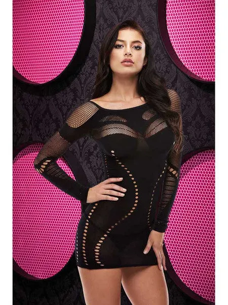 Long Sleeve Mini Dress LC65 Black Lapdance Lingerie Anal