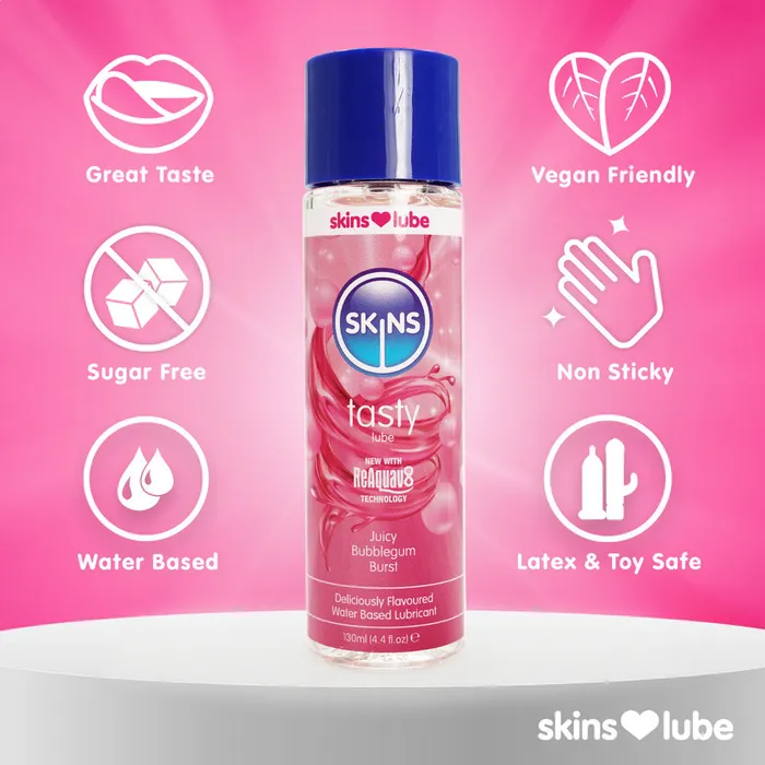 Lubricants Skins Condoms Skins Juicy Bubblegum Blast Waterbased Lubricant 130ml Lubricants Skins Condoms Skins Juicy Bubblegum Blast Waterbased Lubricant 130ml