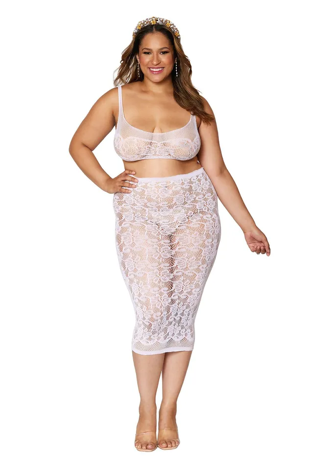 Male Sex Toys Dreamgirl Bralette and Slip Skirt Queen Size White