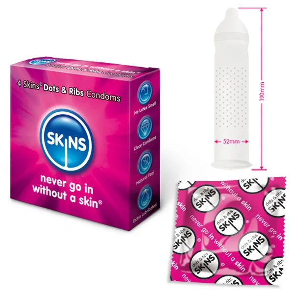 Male Sex Toys Skins Condoms Skins Condoms Dots And Ribs 4 Pack