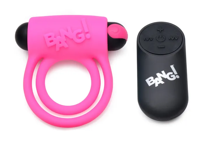 Male Sex Toys XR Brands Bang Bang Silicone Cock Ring and Bullet With Remote Control Pink