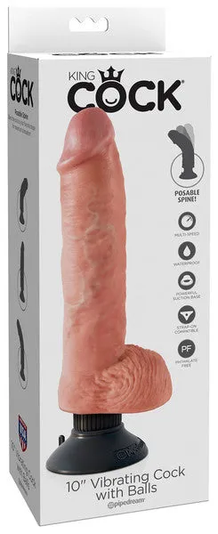 Pipedream Products Dildos King Cock 10 in Vibrating Cock with Balls Flesh Pipedream Products Dildos King Cock 10 in Vibrating Cock with Balls Flesh