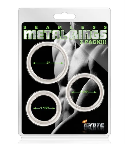 SI Novelties Seamless Metal Rings 3 Pack Male Sex Toys