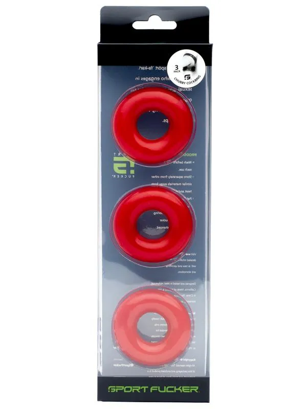 Sport Fucker Anal Rubber Cockring 3 Pack by Sport Fucker Red Sport Fucker Anal Rubber Cockring 3 Pack by Sport Fucker Red