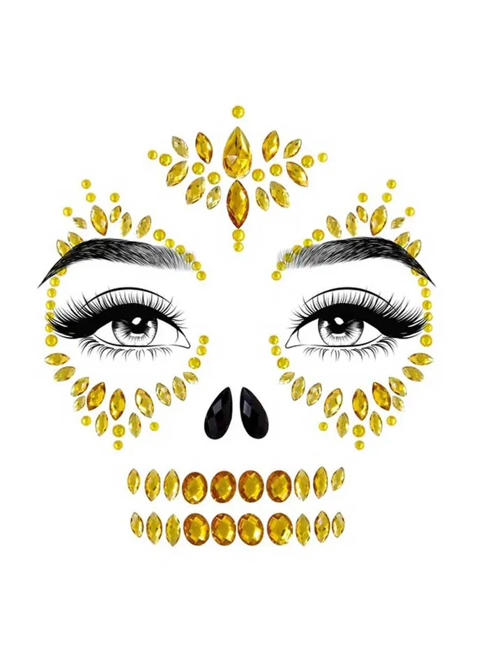 Sugar Skull Adhesive Face Jewels Sticker Gold Leg Avenue Vibrators