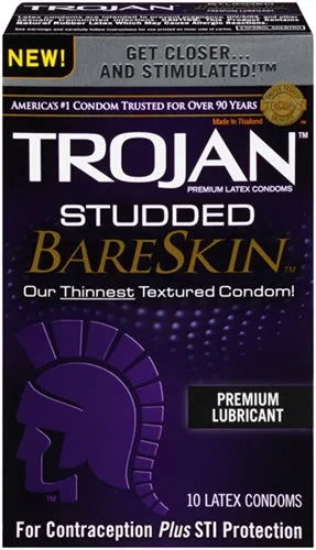Trojan Studded Bareskin 10 Pack Paradise Marketing Male Sex Toys