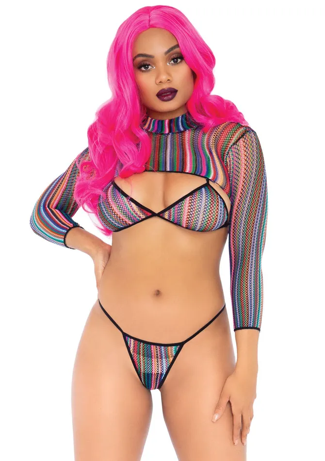 Vibrators Leg Avenue 3 Pc Fishnet Bikini GString and Crop Top One Size Multicolor Vibrators Leg Avenue 3 Pc Fishnet Bikini GString and Crop Top One Size Multicolor