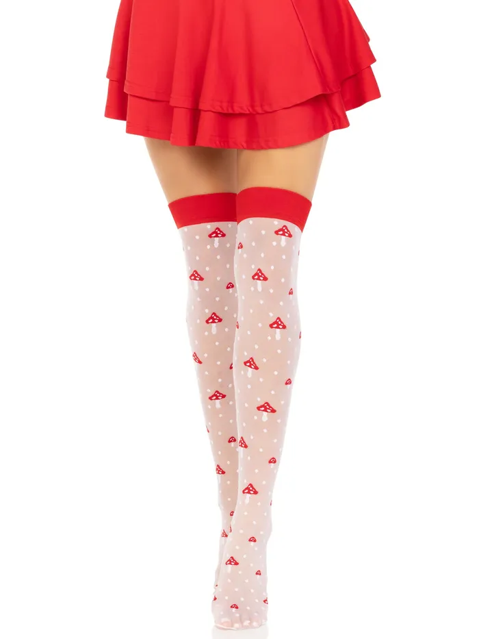 Vibrators Leg Avenue Polka Dot Mushroom Thigh High One Size Whitered